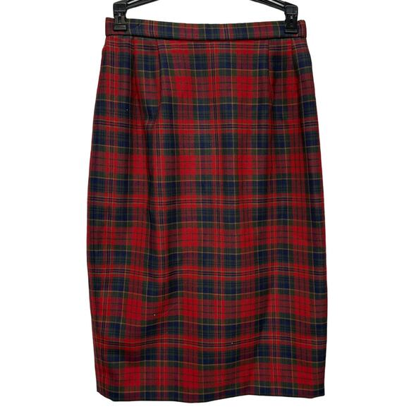 Pendleton Dresses & Skirts - Vintage Pendleton Wool Pencil Skirt Red Green Plaid Size 4 Petite Lined Midi